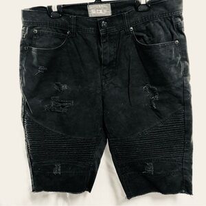 Bleecker & Mercer Black Destressed Moto Denim Streetwear Shorts Men's 36 EUC